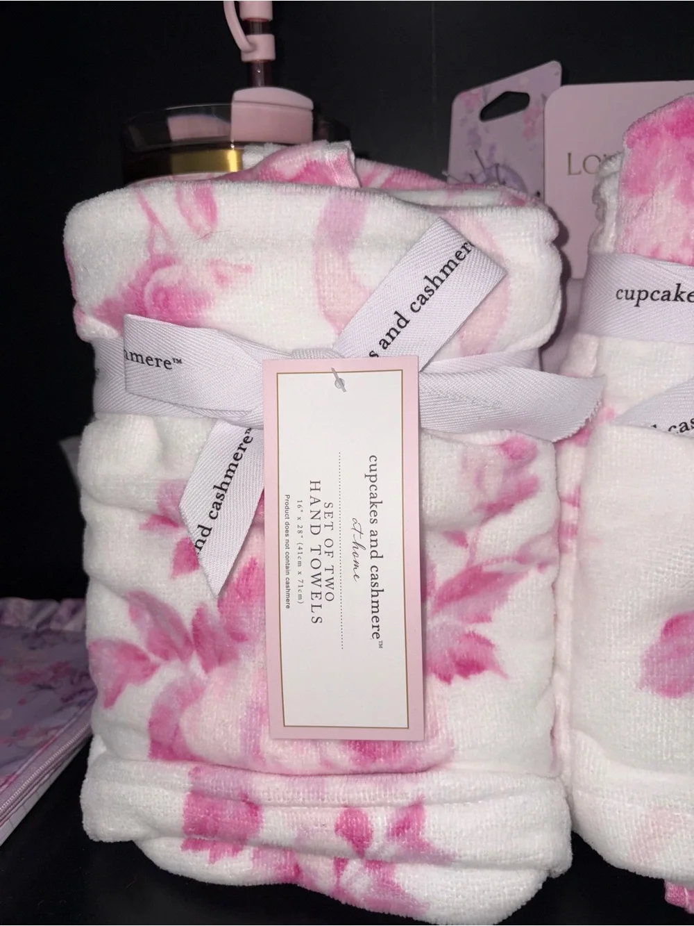 Cupcakes & Cashmere pink floral hand towels set